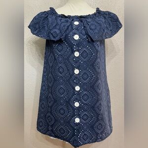 Zara Eyelet Ruffle Off the Shoulder Mini Dress Navy 100% Cotton